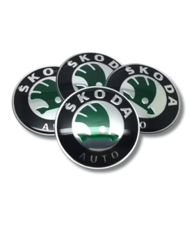 4 Stück x 60mm ŠKODA METALL Aufkleber Felgen GRÜN LOGO Radkappen Embleme