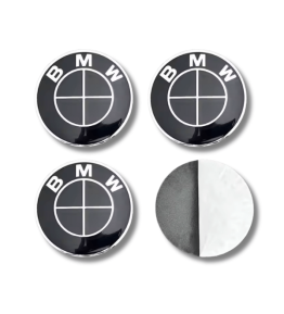 4 articles x 65mm BMW METAL autocollants centre de roue NOIR/NOIR logo enjoliveurs emblèmes