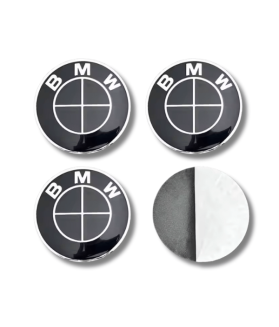 4 Stück x 65mm BMW METALL Aufkleber Felgen SCHWARZ/SCHWARZ logo Radkappen Embleme