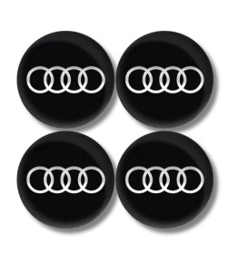 4 Stück x 65mm AUDI METALL Aufkleber AUDI Felgen SCHWARZ LOGO Radkappen Embleme