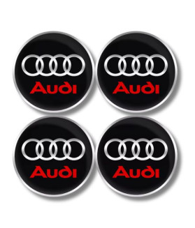 4 Stück x 56mm AUDI METALL Aufkleber AUDI Felgen SCHWARZ/ROT LOGO Radkappen Embleme
