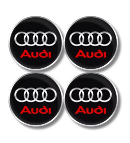 4 Stück x 65mm AUDI METALL Aufkleber AUDI Felgen SCHWARZ/ROT LOGO Radkappen Embleme