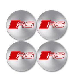 4 Stück x 65mm AUDI METALL Aufkleber AUDI Felgen SILBER RS-Linie LOGO Radkappen Embleme
