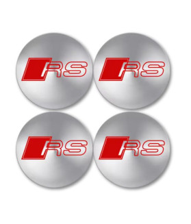 4 Stück x 65mm AUDI METALL Aufkleber AUDI Felgen SILBER RS-Linie LOGO Radkappen Embleme