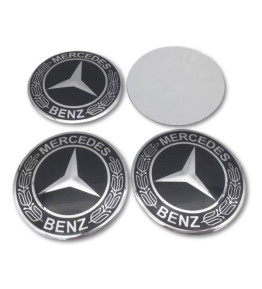 4 articles x 70mm MERCEDES BENZ METAL autocollants LOGO enjoliveurs emblèmes NOIR LAURIER