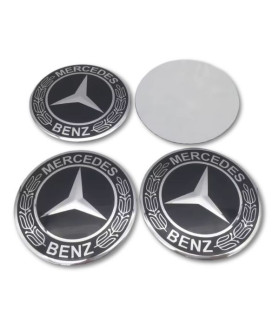 4 articles x 70mm MERCEDES BENZ METAL autocollants LOGO enjoliveurs emblèmes NOIR LAURIER