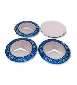 4 Stück x 60mm METAL embleme MERCEDES BENZ, radmitte aufkleber Radkappen logo BLAU SILBER LORBEER