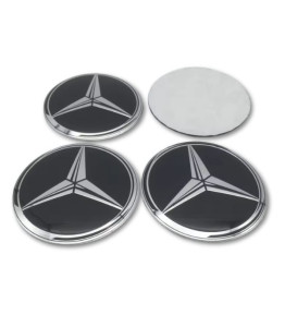 4 articles x 75mm MERCEDES BENZ METAL autocollants LOGO enjoliveurs emblèmes NOIR