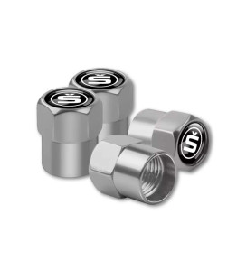 Lot de 4 bouchons de valve de pneu pour Skoda Nouveau design avec anneaux et capuchon anti-poussière voiture argent
