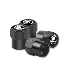 Lot de 4 bouchons de valve de pneu pour Skoda design avec anneaux et capuchon anti-poussière voiture noir