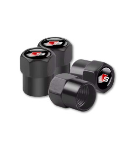 Lot de 4 bouchons de valve de pneu pour Audi Série S avec anneaux et capuchon anti-poussière noir
