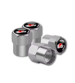 Lot de 4 bouchons de valve de pneu pour Audi Série S avec anneaux et capuchon anti-poussière argent