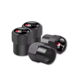 Lot de 4 bouchons de valve de pneu pour Audi S-Line avec anneaux et capuchon anti-poussière noir