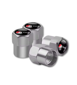 Lot de 4 bouchons de valve de pneu pour Audi S-Line avec anneaux et capuchon anti-poussière argent