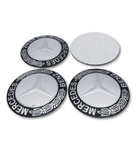 4 items x 56mm METAL emblems MERCEDES BENZ, Wheel center Rim cover Logo stickers BLACK SILVER LAUREL