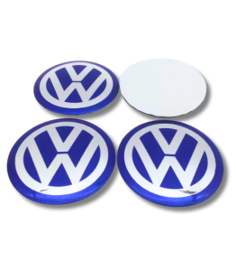 4 Stück x 65mm VW METALL Aufkleber VOLKSWAGEN Felgen BLAU LOGO Radkappen Embleme